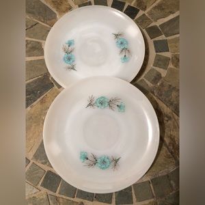 8924 Set Of 2 FireKing Oven Ware USA Saucer Boutonniere Blue Bonnet Bonnie 6”